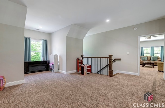 additional living space featuring a wealth of natural light and carpet flooring