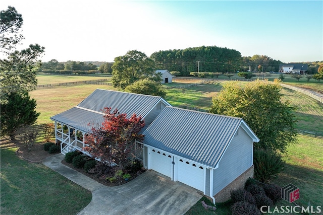 bird's eye view featuring a rural view