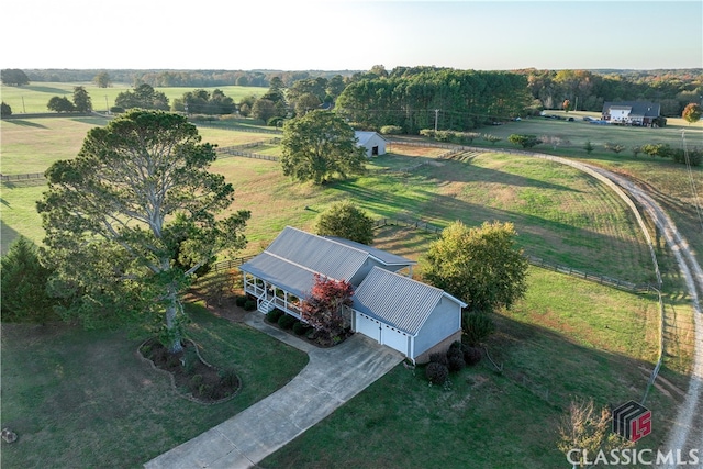 aerial view featuring a rural view