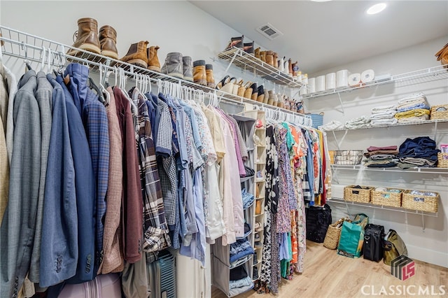 walk in closet with hardwood / wood-style floors