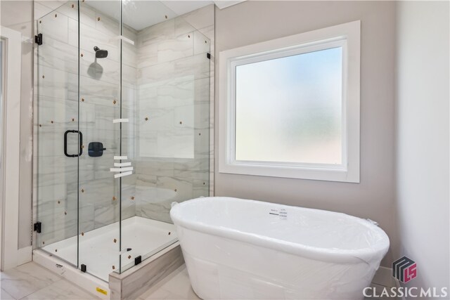 bathroom with plus walk in shower