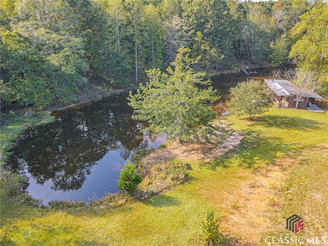 bird's eye view featuring a water view