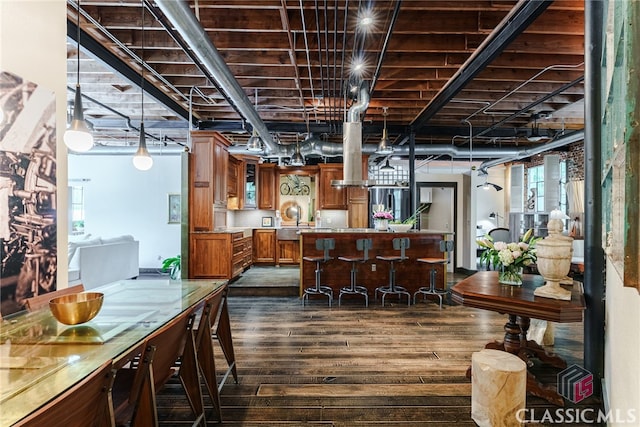 interior space with dark hardwood / wood-style flooring