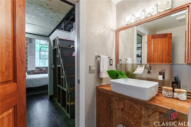 bathroom featuring vanity and wood-type flooring