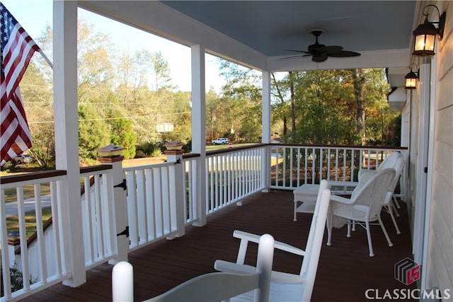 deck featuring a ceiling fan