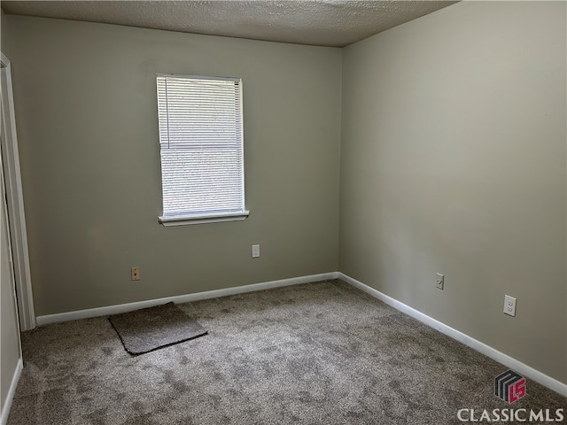 unfurnished room featuring carpet floors and a textured ceiling