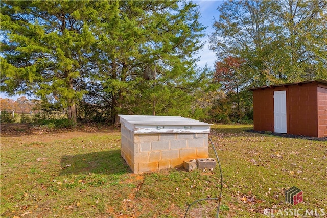 view of yard with a storage unit