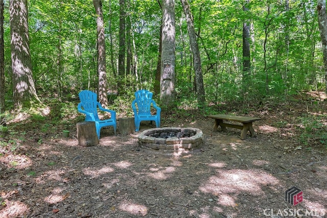 view of yard featuring a fire pit