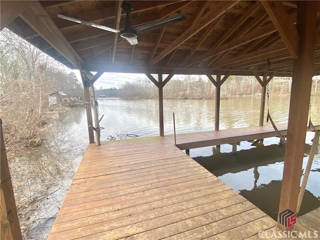 view of dock with a water view