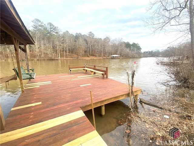 view of dock with a water view