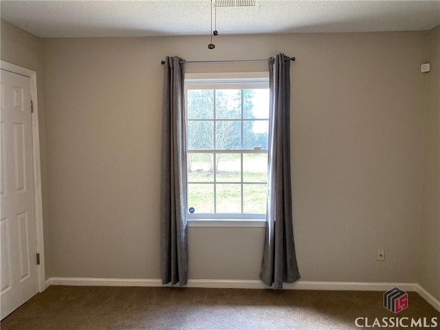 empty room featuring carpet and a textured ceiling