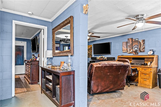 living room with crown molding