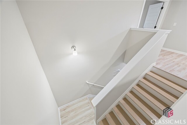 staircase with wood-type flooring