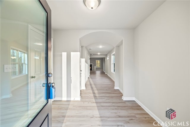 hall featuring light hardwood / wood-style flooring and a healthy amount of sunlight