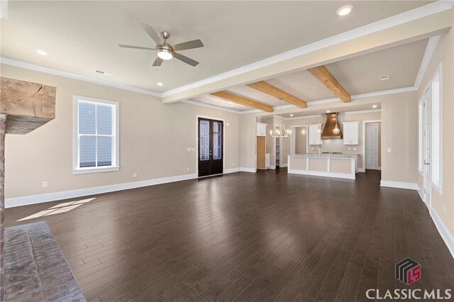 1745 Silo Bnd Unit 16, Watkinsville, GA 30677 - unfurnished living room featuring a ceiling fan, dark wood-style flooring, and baseboards
