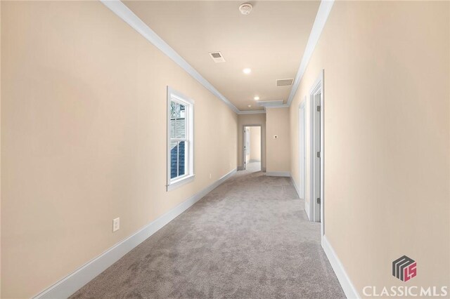1745 Silo Bnd Unit 16, Watkinsville, GA 30677 - hallway with crown molding, carpet, baseboards, and visible vents