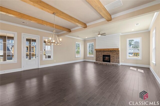 1745 Silo Bnd Unit 16, Watkinsville, GA 30677 - unfurnished living room with beamed ceiling, ornamental molding, baseboards, and dark wood-style flooring