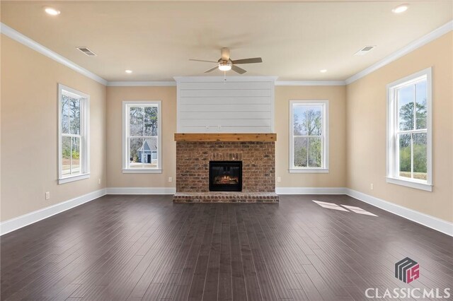1745 Silo Bnd Unit 16, Watkinsville, GA 30677 - unfurnished living room with dark wood finished floors, visible vents, and ornamental molding