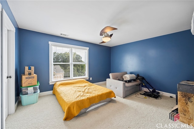 bedroom with carpet floors and ceiling fan