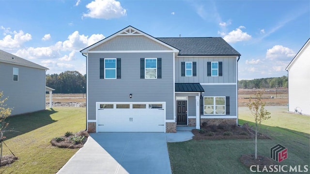 craftsman-style house with a garage and a front yard