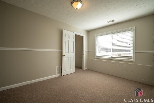 unfurnished bedroom with light carpet and a textured ceiling