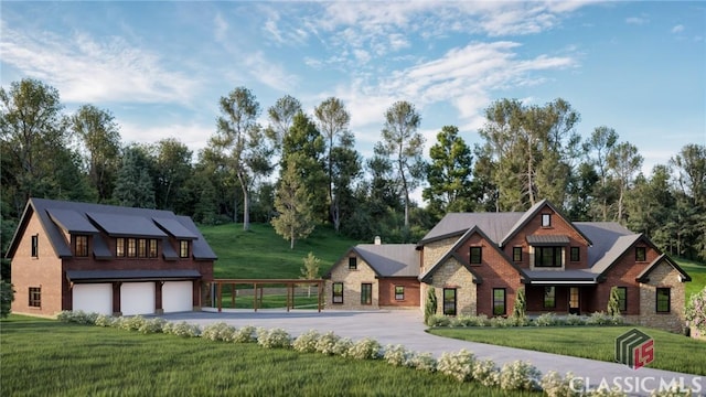 view of front of home with a garage and a front yard