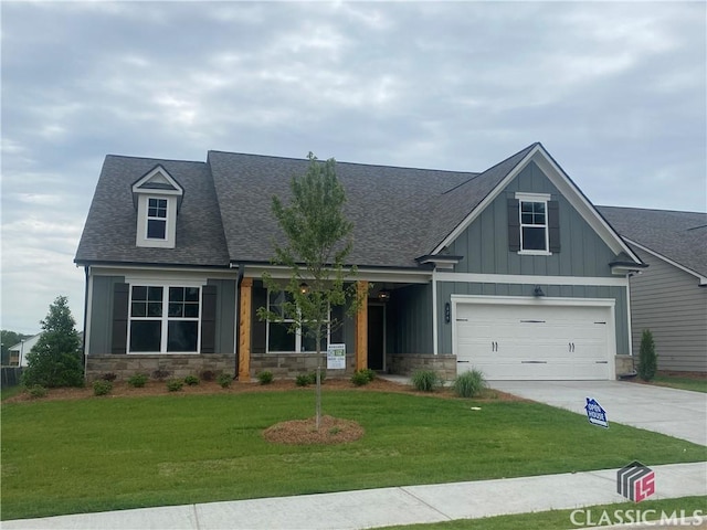 226 Montview Dr, Jefferson, GA 30549 - craftsman-style house featuring stone siding, a shingled roof, concrete driveway, and a front yard