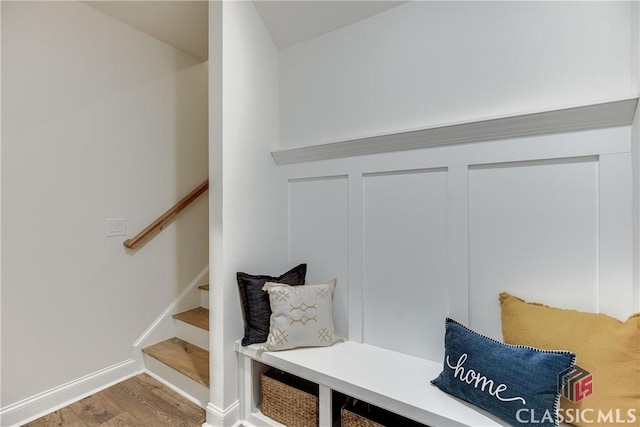 mudroom featuring wood-type flooring