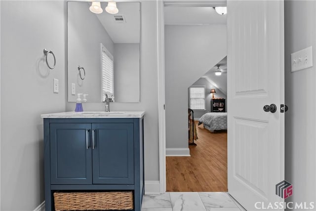 1750 Ryland Hills Dr, Watkinsville, GA 30677 - bathroom with vanity, marble finish floor, baseboards, and visible vents