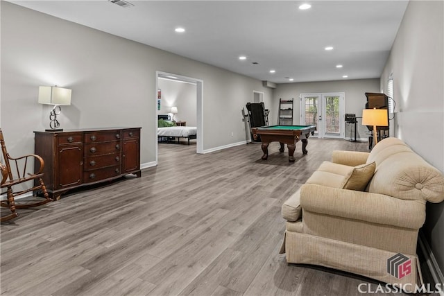 1750 Ryland Hills Dr, Watkinsville, GA 30677 - playroom with pool table, visible vents, recessed lighting, wood finished floors, and baseboards