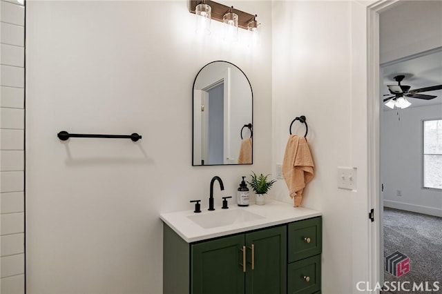 bathroom with vanity and ceiling fan