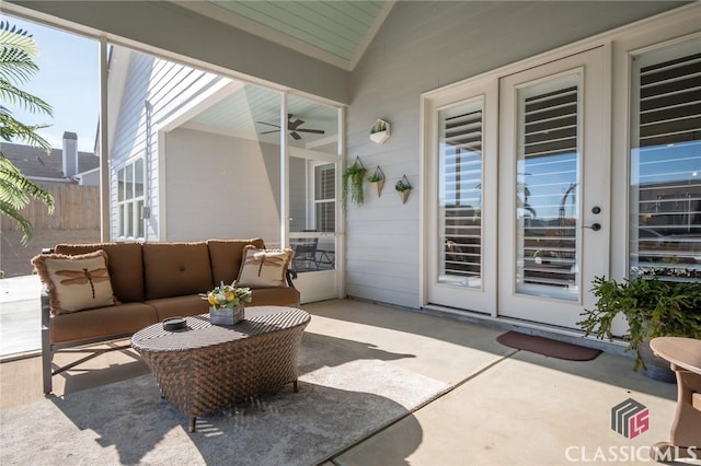 view of patio with an outdoor hangout area and ceiling fan