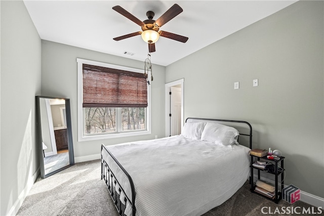 bedroom with carpet floors and ceiling fan