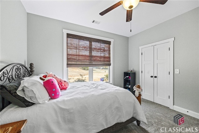 bedroom featuring carpet floors and ceiling fan