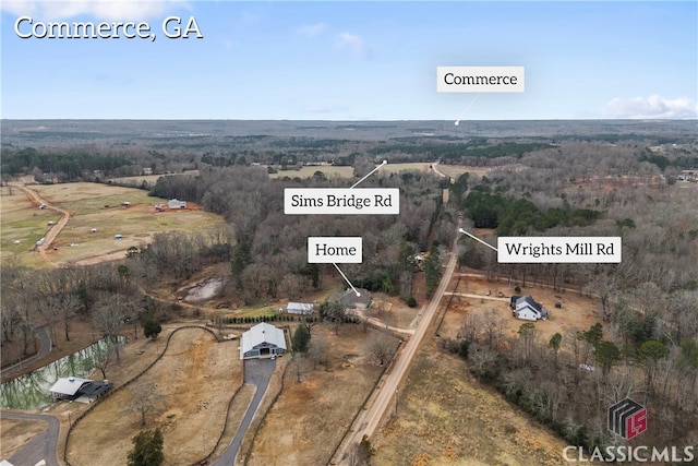 aerial view featuring a rural view