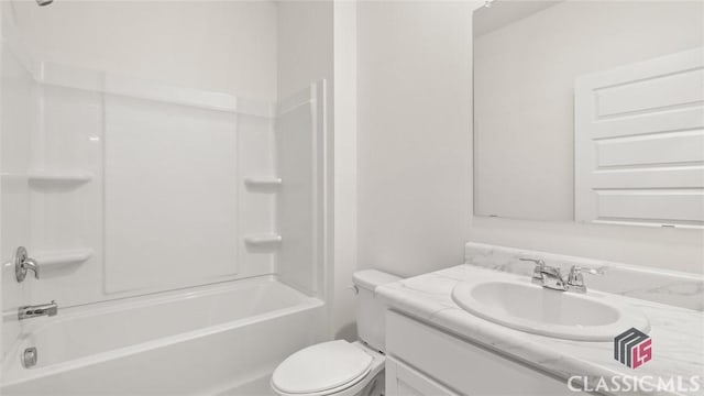 full bathroom with shower / bathtub combination, vanity, and toilet