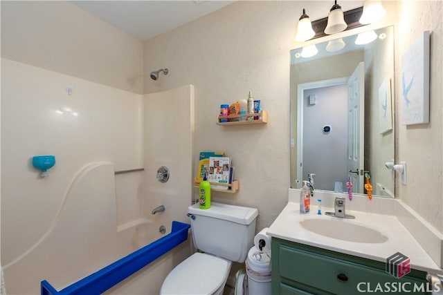 full bathroom featuring  shower combination, toilet, and vanity