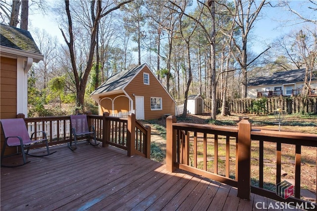 deck featuring a storage unit