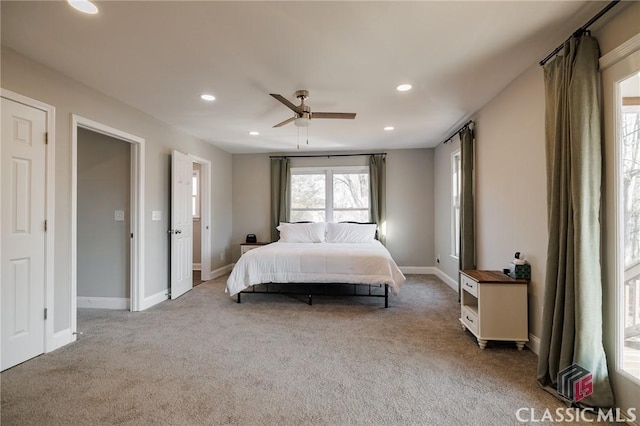 bedroom with carpet floors and ceiling fan