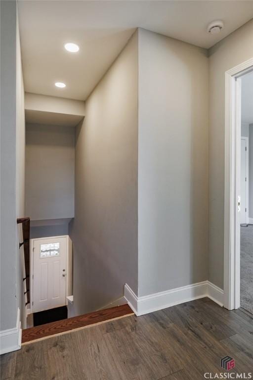 foyer entrance featuring dark hardwood / wood-style floors