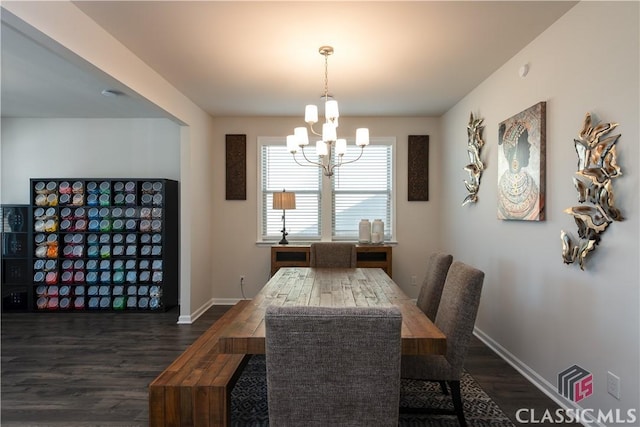 dining room featuring dark wood-type flooring and a chandelier