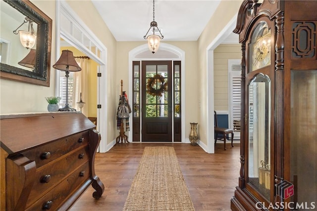 foyer entrance featuring dark hardwood / wood-style flooring