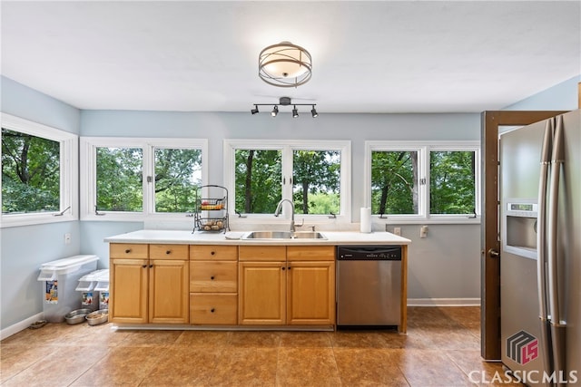 kitchen featuring appliances with stainless steel finishes, sink, and a wealth of natural light