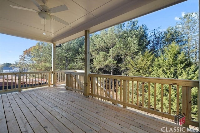 wooden deck with ceiling fan