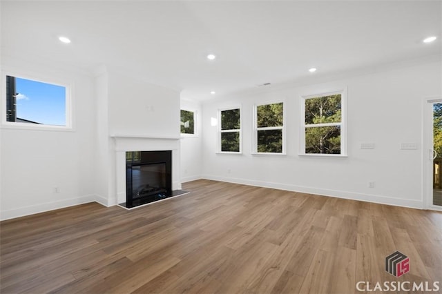 unfurnished living room featuring light wood-type flooring