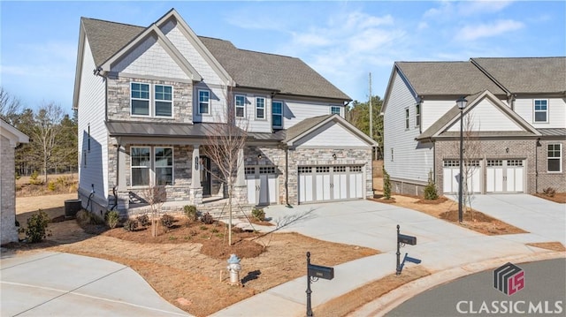 craftsman-style home with a garage and a porch