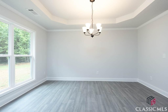 unfurnished room featuring hardwood / wood-style floors, a tray ceiling, and plenty of natural light