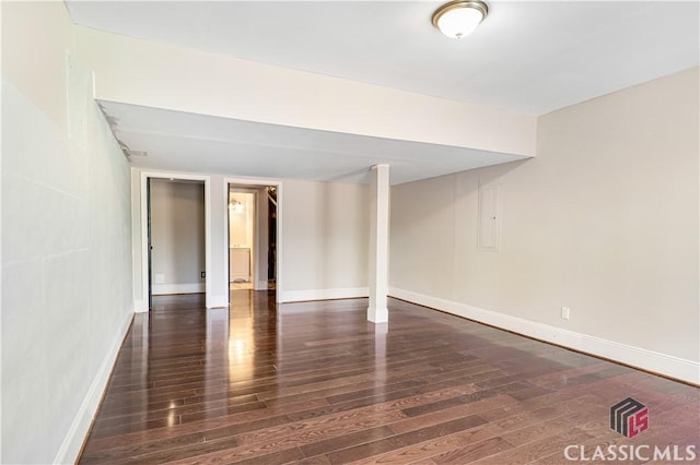 unfurnished room with dark hardwood / wood-style floors