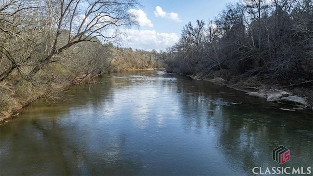 view of water feature with a wooded view