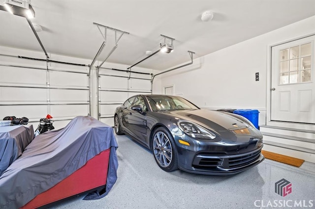 garage with a garage door opener